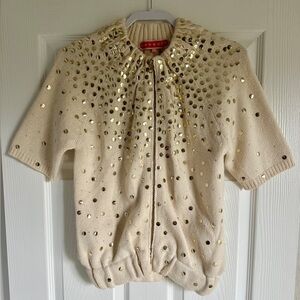 Y2K MANOUSCH CREAM WOOL BLEND EMBELLISHED OVERSIZED ZIP CARDIGAN